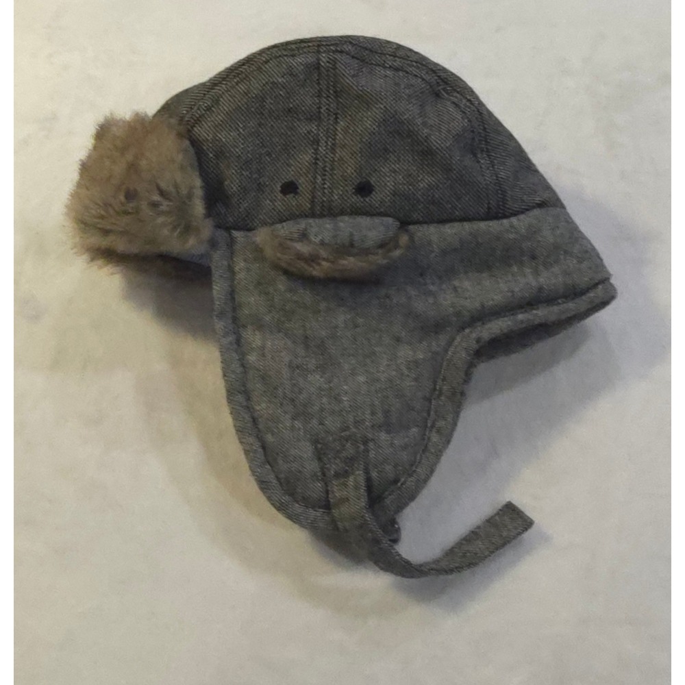 Haggar Men Gray Wool Blend Tweed Trapper Hat Faux Fur Lined L/XL